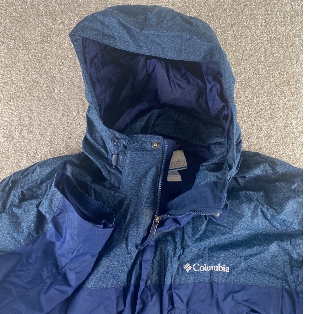 Columbia Mens L Interchange Waterproof Rain Jacket Shell Unique Blue Hooded